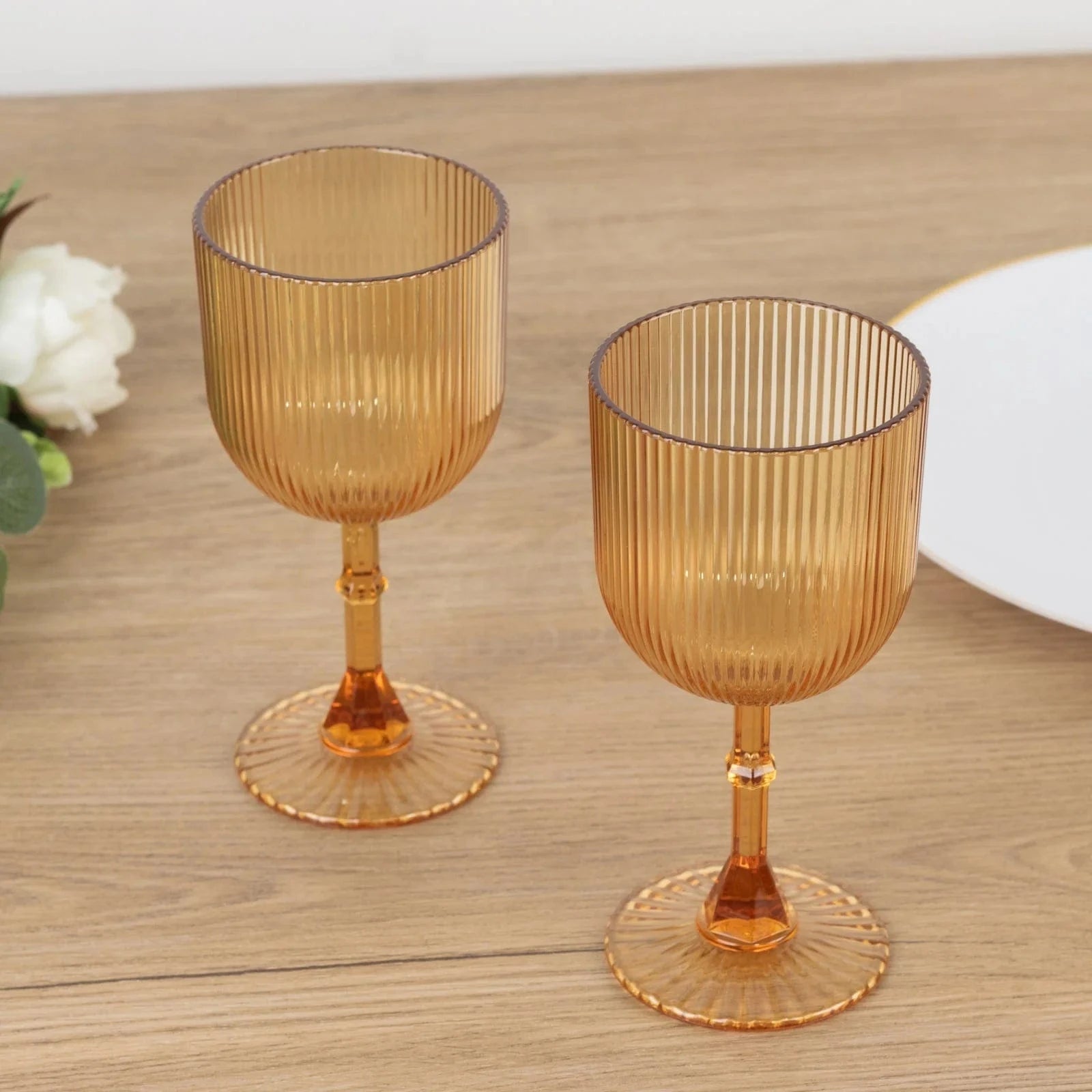 2 Plastic Wine Glasses 9oz Vintage Ribbed Pattern