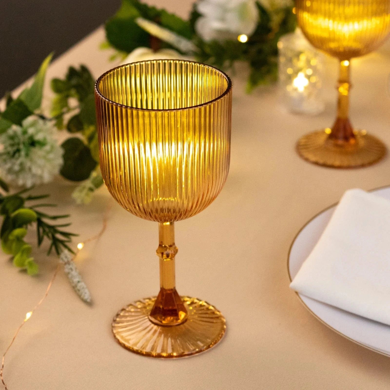 2 Plastic Wine Glasses 9oz Vintage Ribbed Pattern