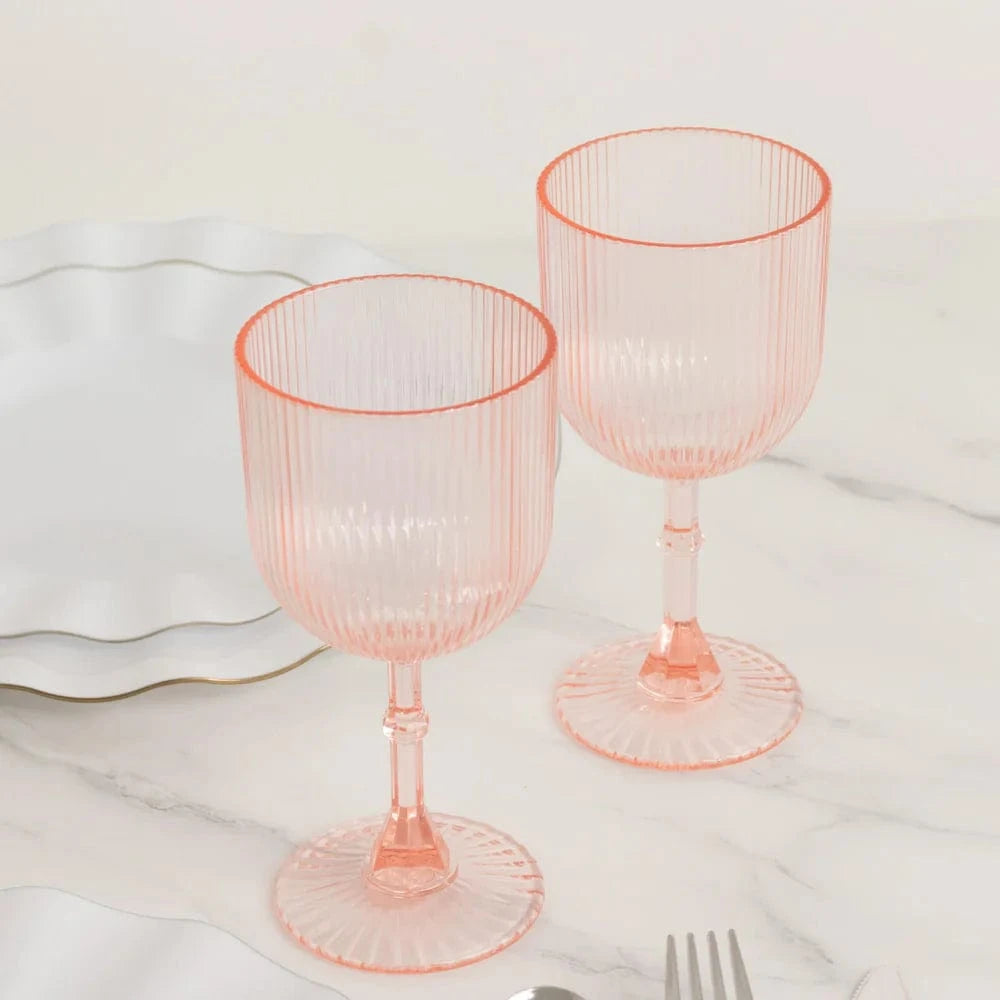 2 Plastic Wine Glasses 9oz Vintage Ribbed Pattern