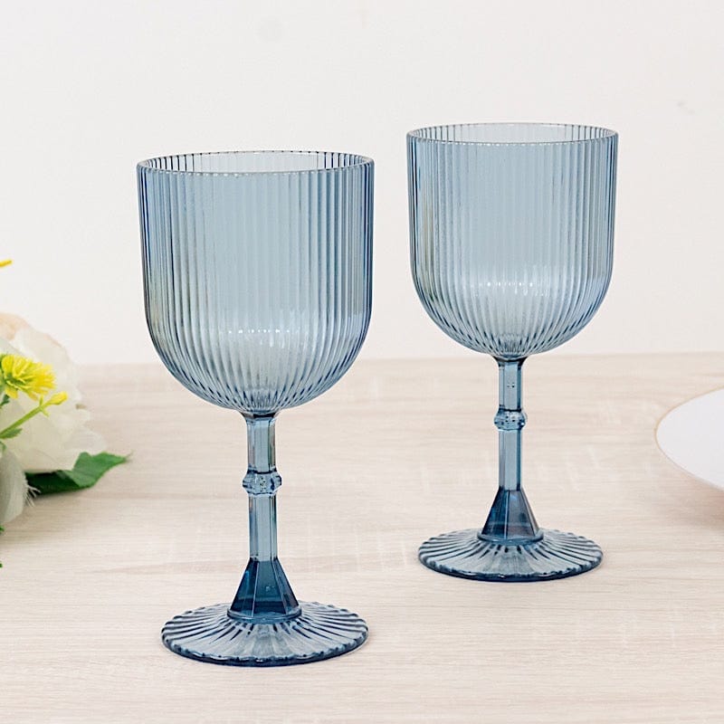2 Plastic Wine Glasses 9oz Vintage Ribbed Pattern