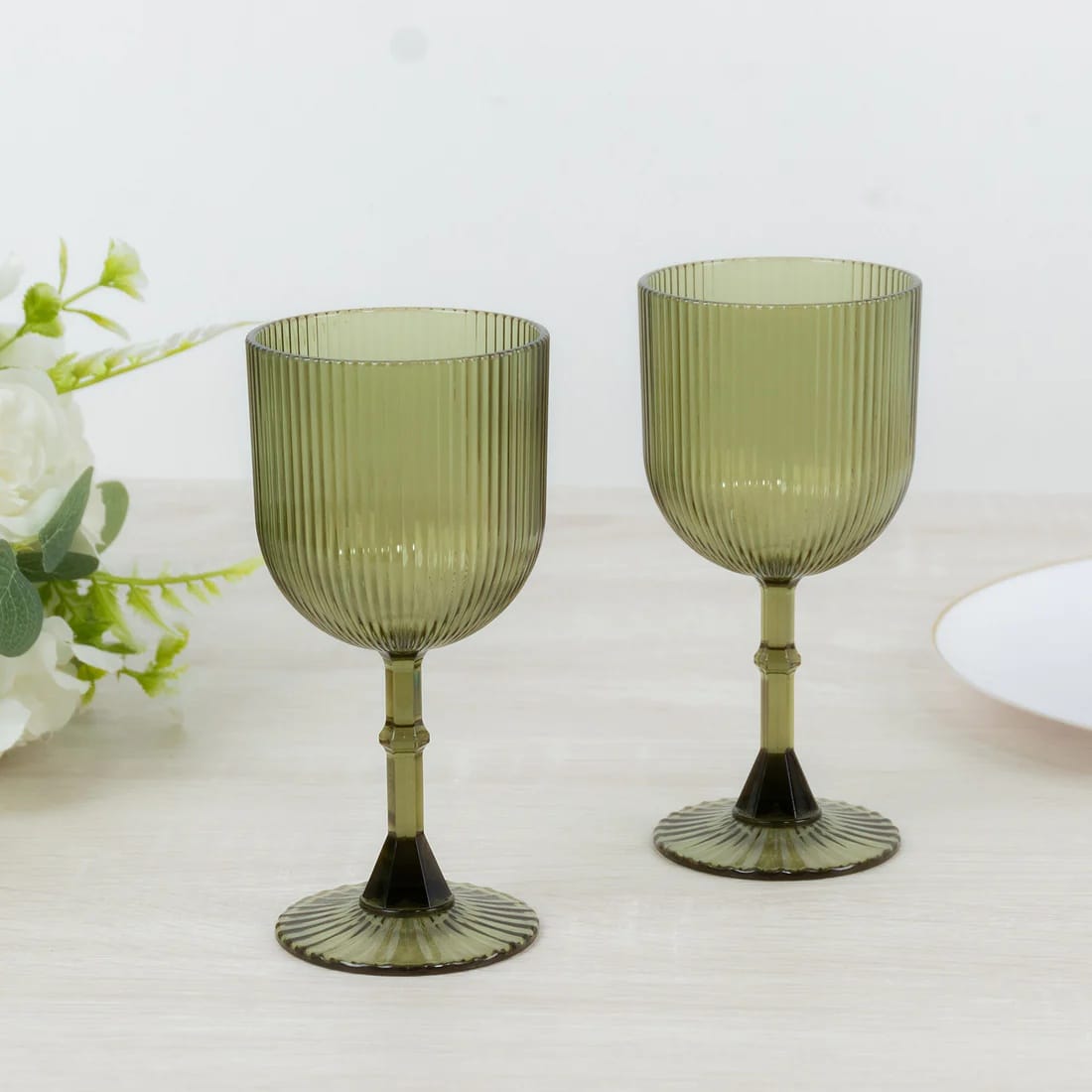 2 Plastic Wine Glasses 9oz Vintage Ribbed Pattern
