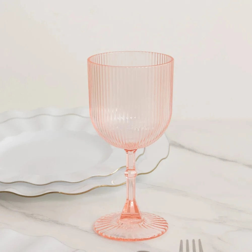 2 Plastic Wine Glasses 9oz Vintage Ribbed Pattern