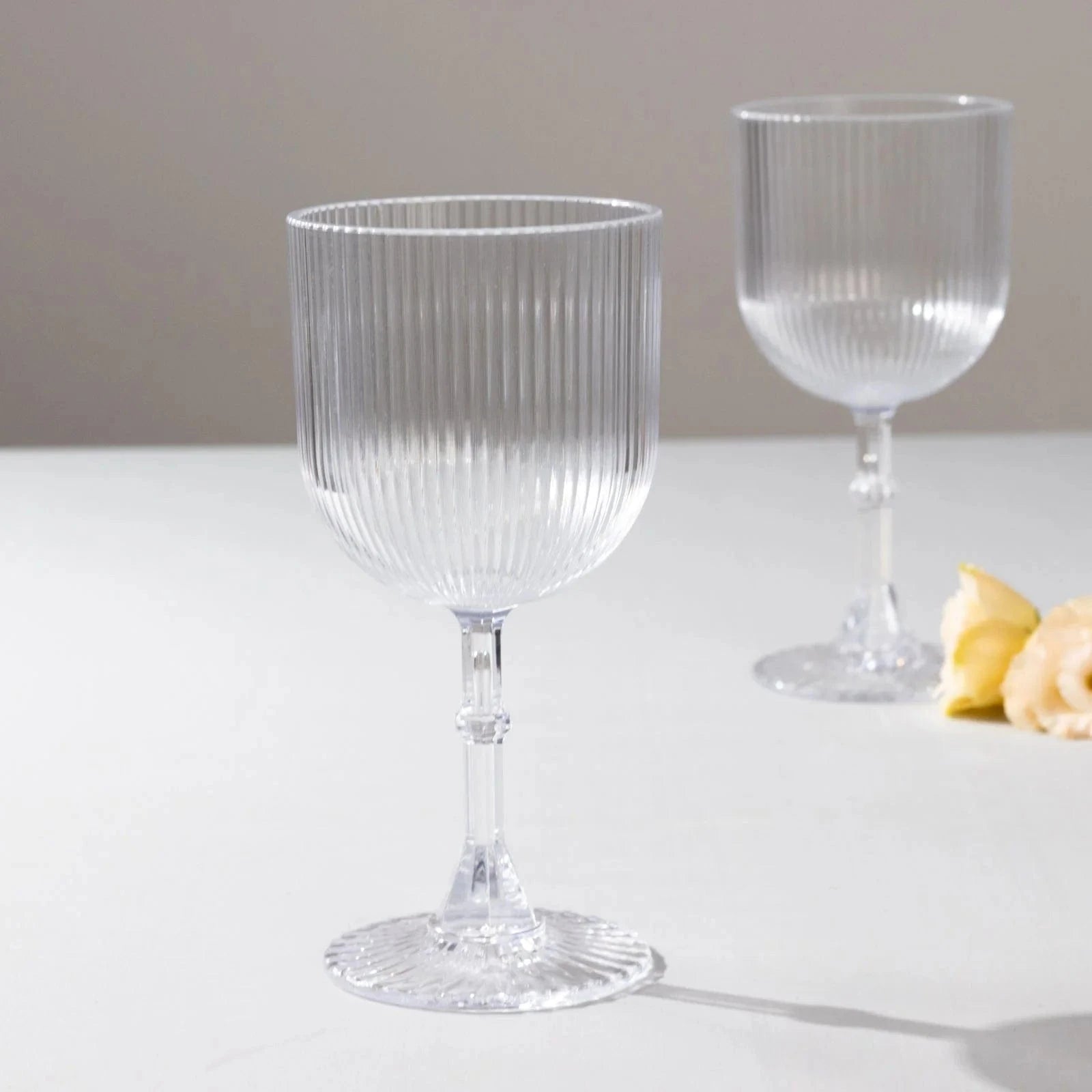 2 Plastic Wine Glasses 9oz Vintage Ribbed Pattern