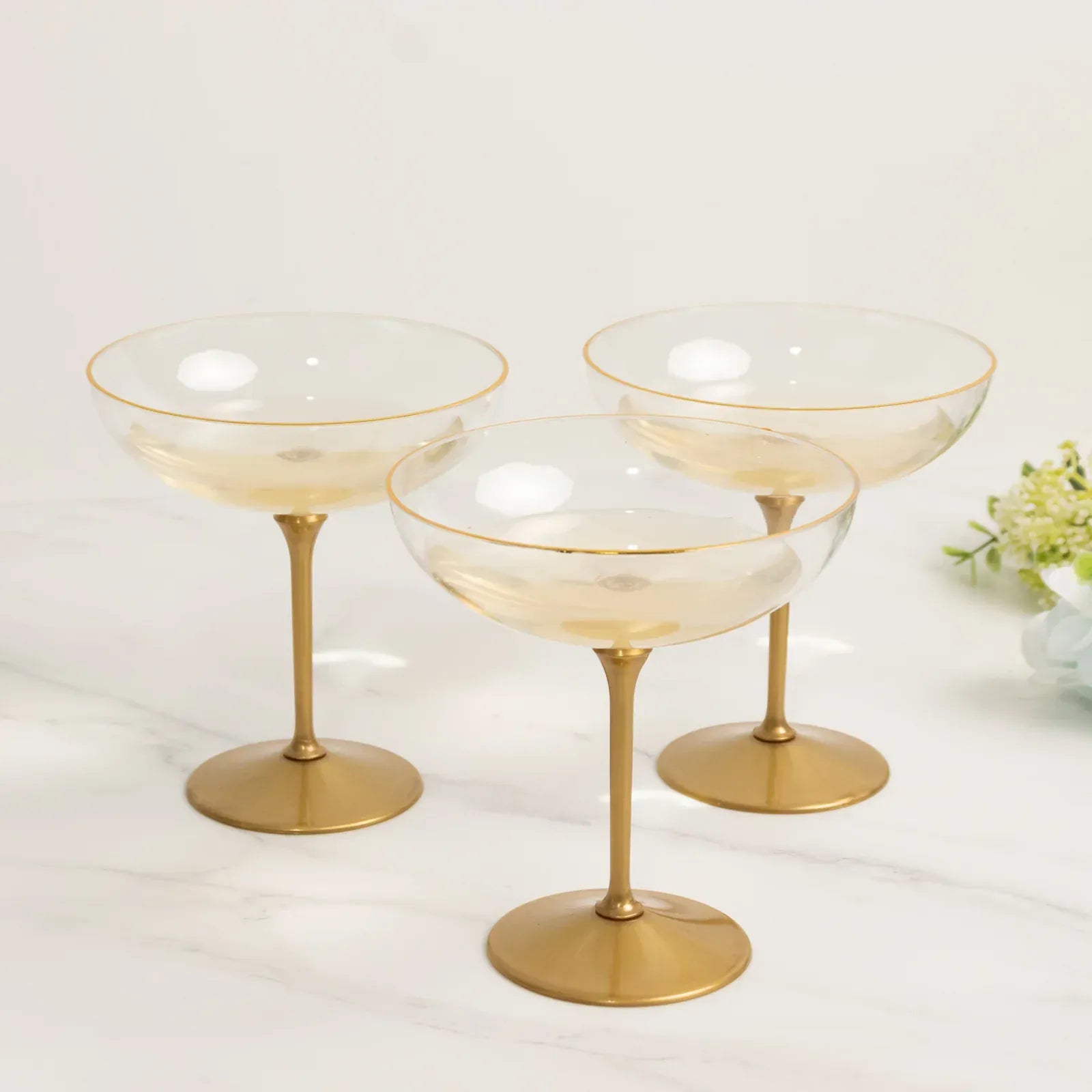 24 Clear and Gold 9 oz Premium Disposable Cocktail Glasses