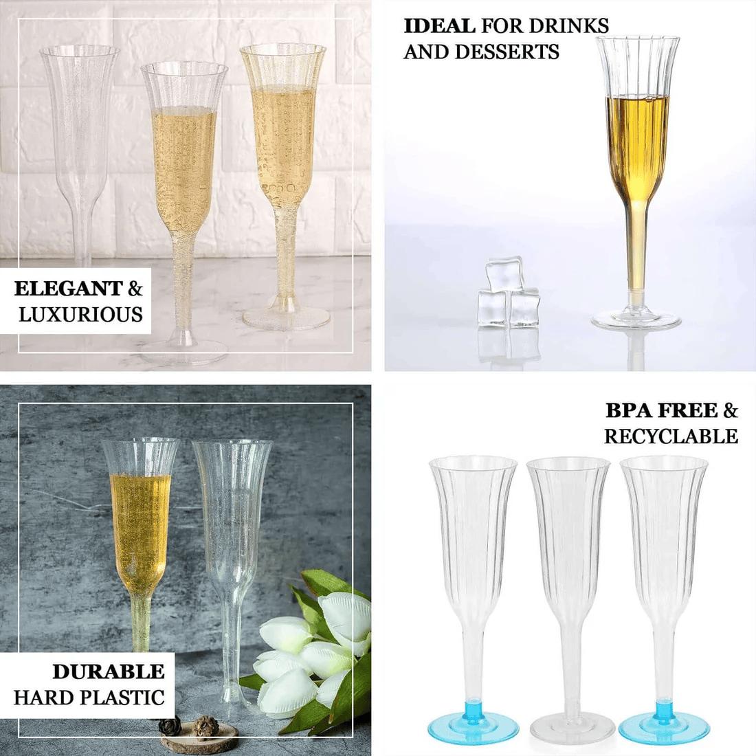 24 pcs 6 oz Disposable Plastic Party Champagne Flutes
