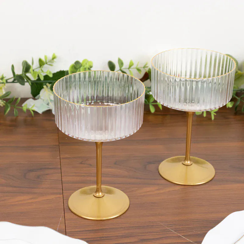 24 Ribbed 10 oz Premium Disposable Plastic Coupe Champagne Glasses with Detachable Stem