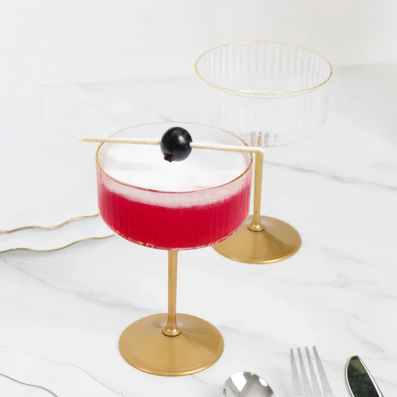 24 Ribbed 10 oz Premium Disposable Plastic Coupe Champagne Glasses with Detachable Stem
