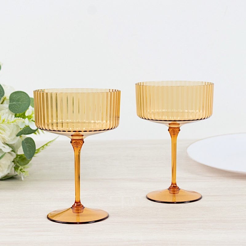 24 Ribbed 10 oz Premium Disposable Plastic Coupe Champagne Glasses with Detachable Stem