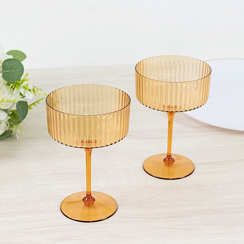 24 Ribbed 10 oz Premium Disposable Plastic Coupe Champagne Glasses with Detachable Stem