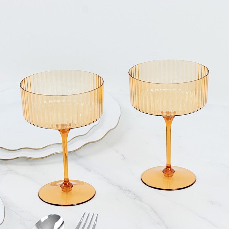 24 Ribbed 10 oz Premium Disposable Plastic Coupe Champagne Glasses with Detachable Stem