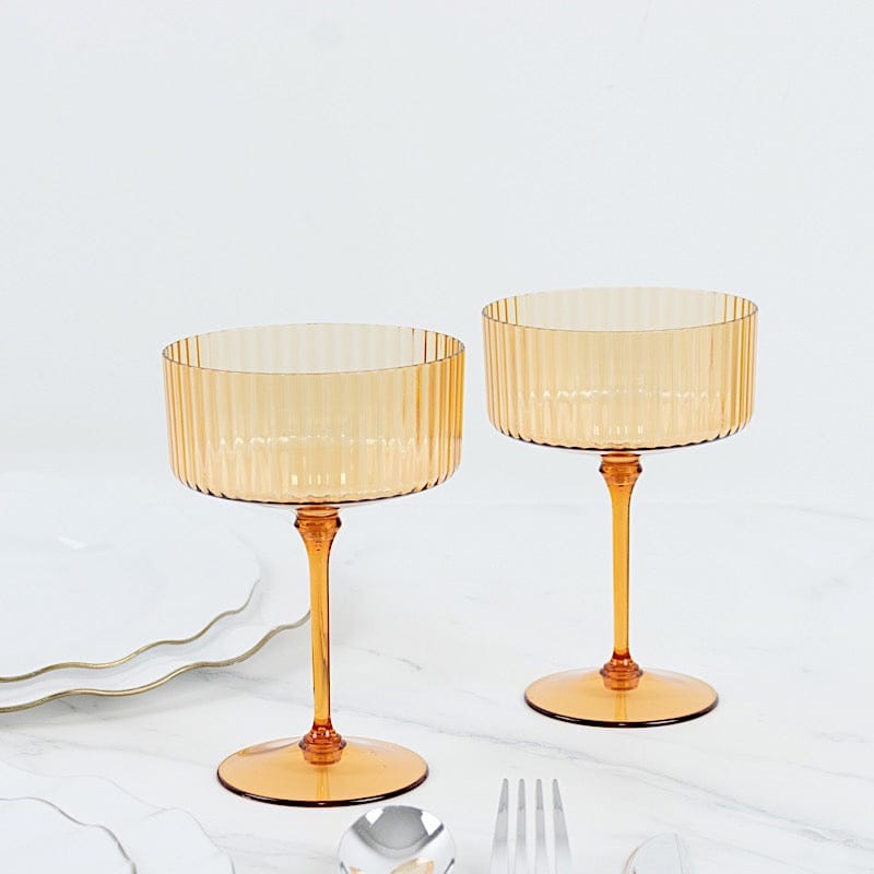 24 Ribbed 10 oz Premium Disposable Plastic Coupe Champagne Glasses with Detachable Stem