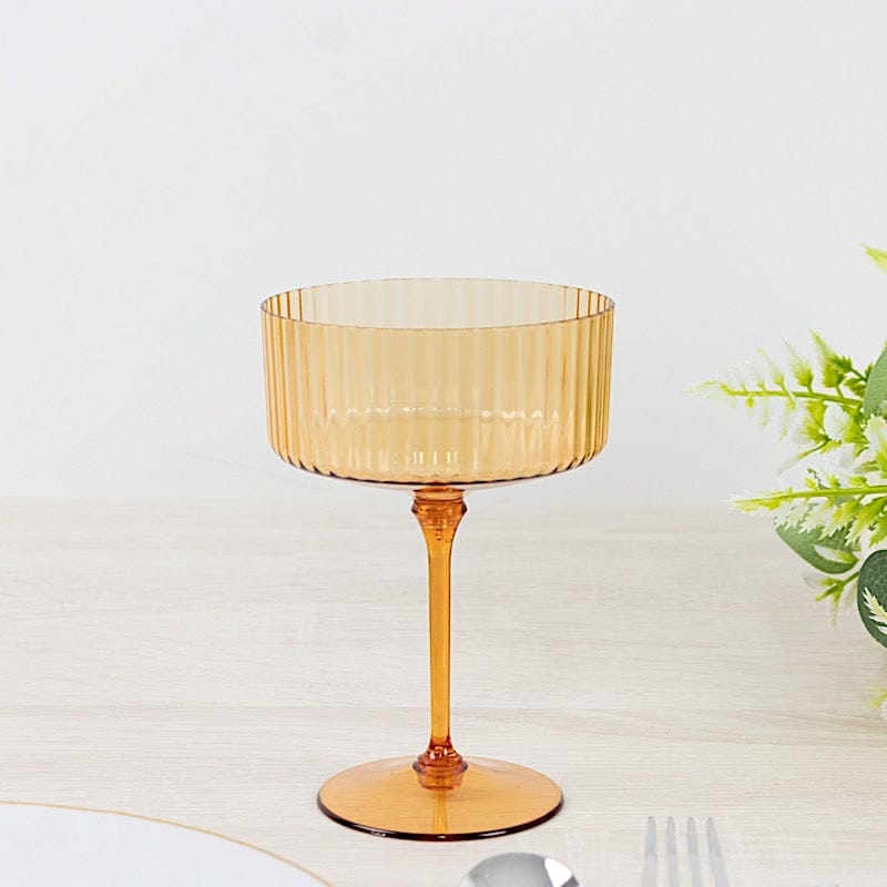 24 Ribbed 10 oz Premium Disposable Plastic Coupe Champagne Glasses with Detachable Stem