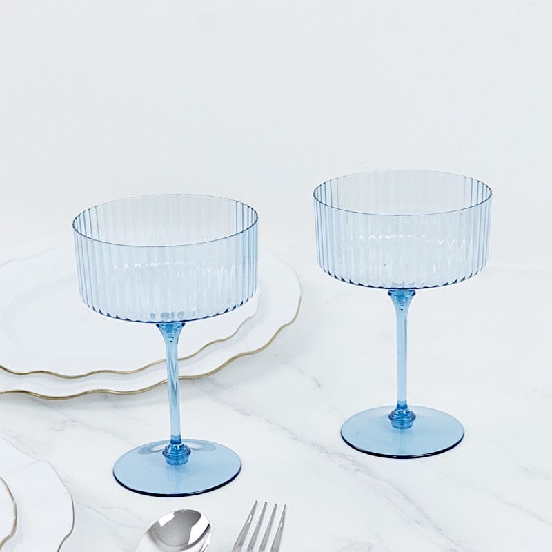 24 Ribbed 10 oz Premium Disposable Plastic Coupe Champagne Glasses with Detachable Stem