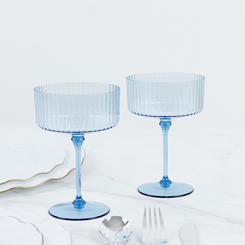 24 Ribbed 10 oz Premium Disposable Plastic Coupe Champagne Glasses with Detachable Stem