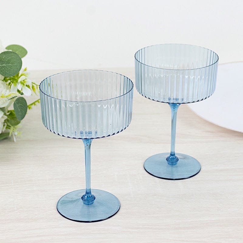 24 Ribbed 10 oz Premium Disposable Plastic Coupe Champagne Glasses with Detachable Stem