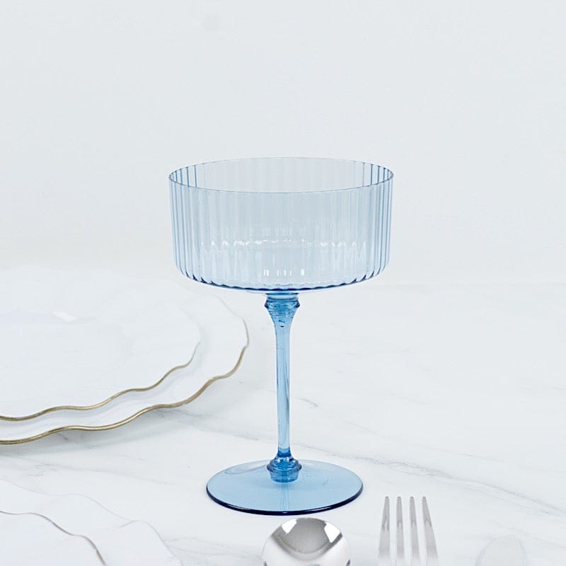 24 Ribbed 10 oz Premium Disposable Plastic Coupe Champagne Glasses with Detachable Stem