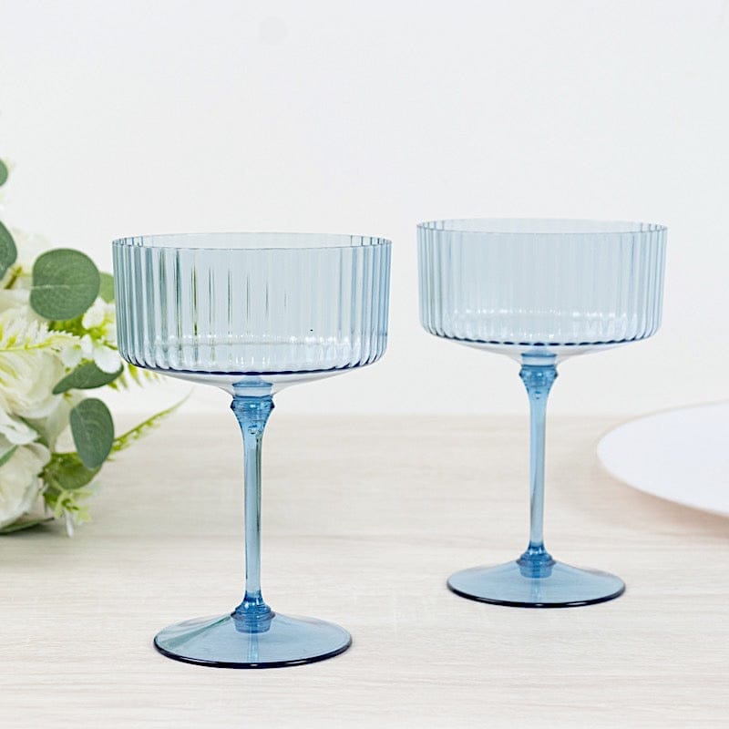 24 Ribbed 10 oz Premium Disposable Plastic Coupe Champagne Glasses with Detachable Stem