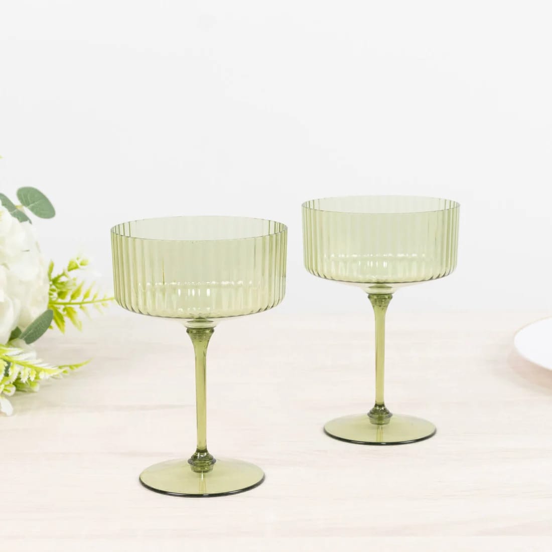 24 Ribbed 10 oz Premium Disposable Plastic Coupe Champagne Glasses with Detachable Stem
