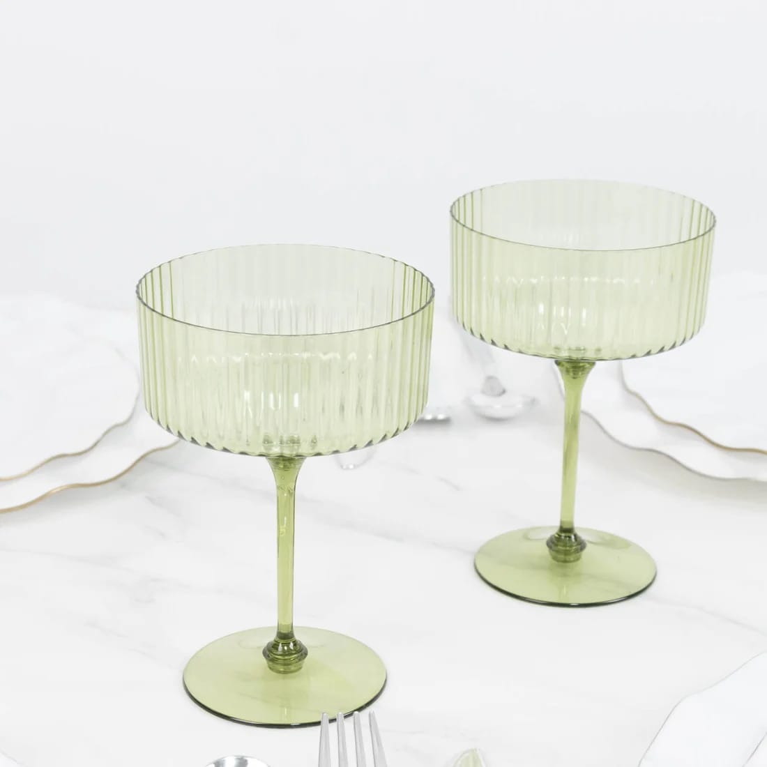 24 Ribbed 10 oz Premium Disposable Plastic Coupe Champagne Glasses with Detachable Stem