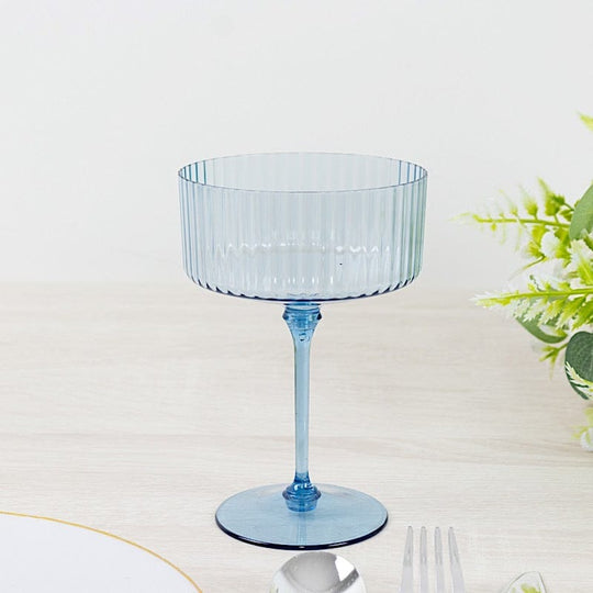 24 Ribbed 10 oz Premium Disposable Plastic Coupe Champagne Glasses with Detachable Stem