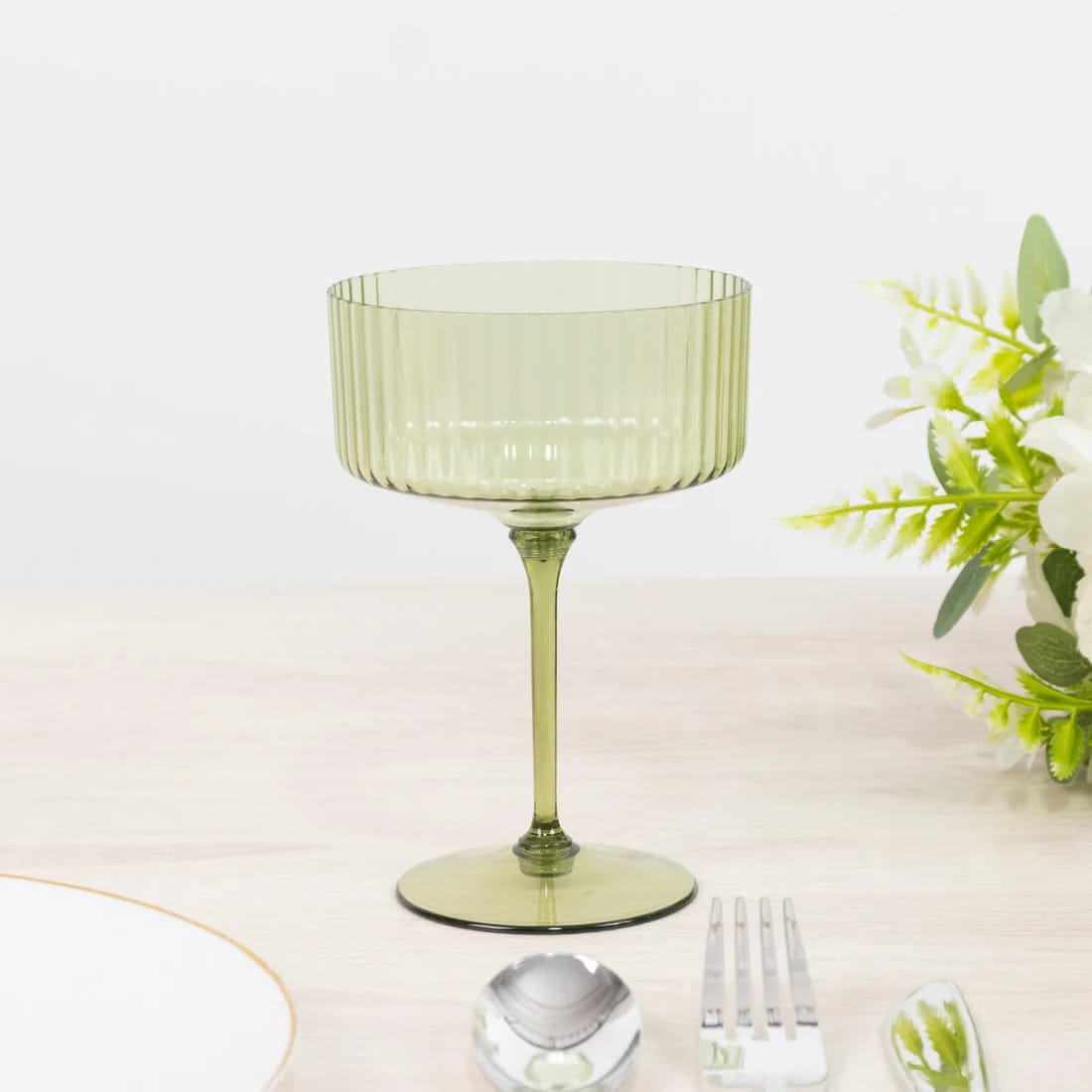 24 Ribbed 10 oz Premium Disposable Plastic Coupe Champagne Glasses with Detachable Stem
