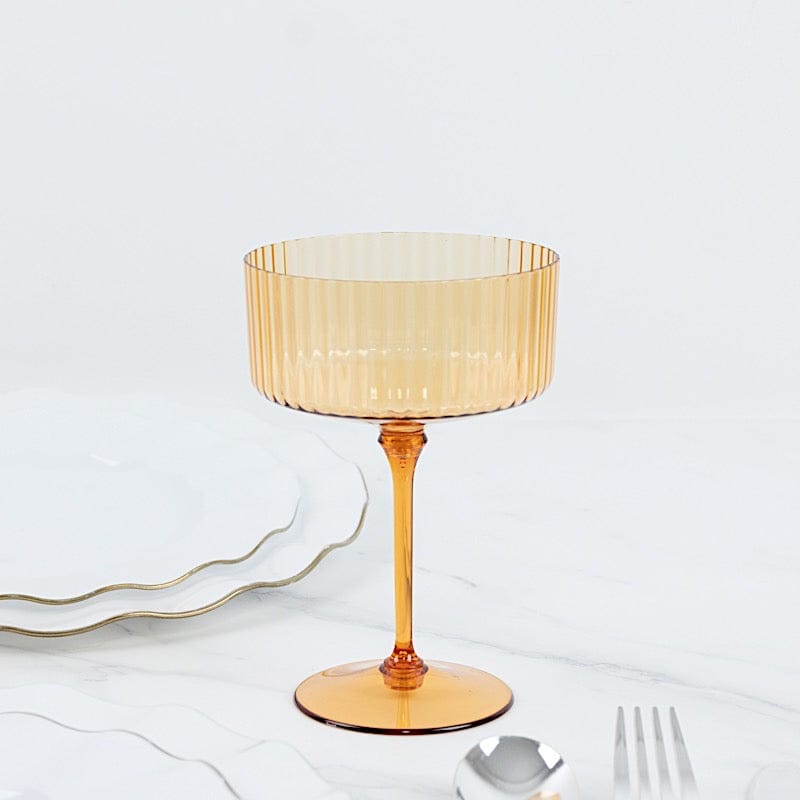 24 Ribbed 10 oz Premium Disposable Plastic Coupe Champagne Glasses with Detachable Stem