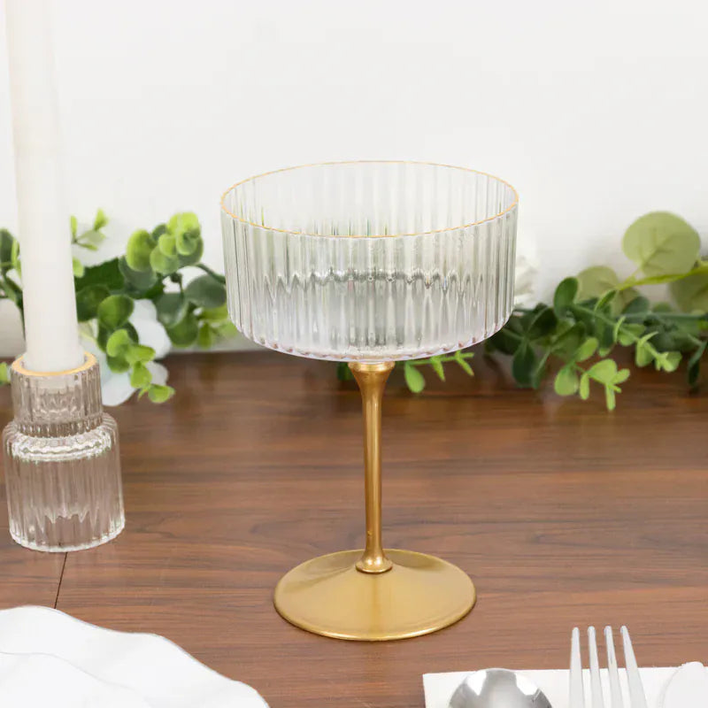 24 Ribbed 10 oz Premium Disposable Plastic Coupe Champagne Glasses with Detachable Stem