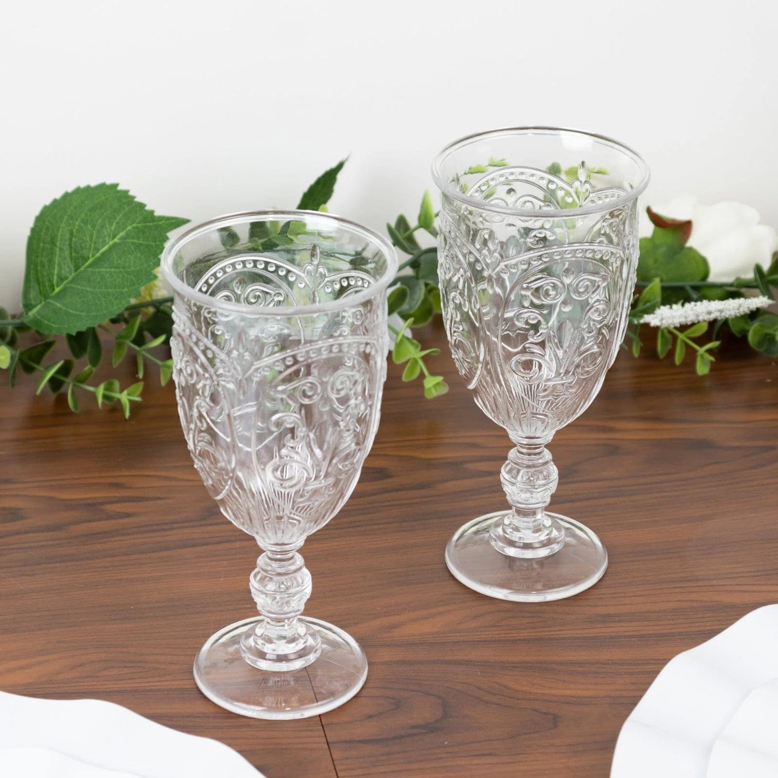 24 Transparent 10 oz Plastic Wine Glasses Retro Embossed Style