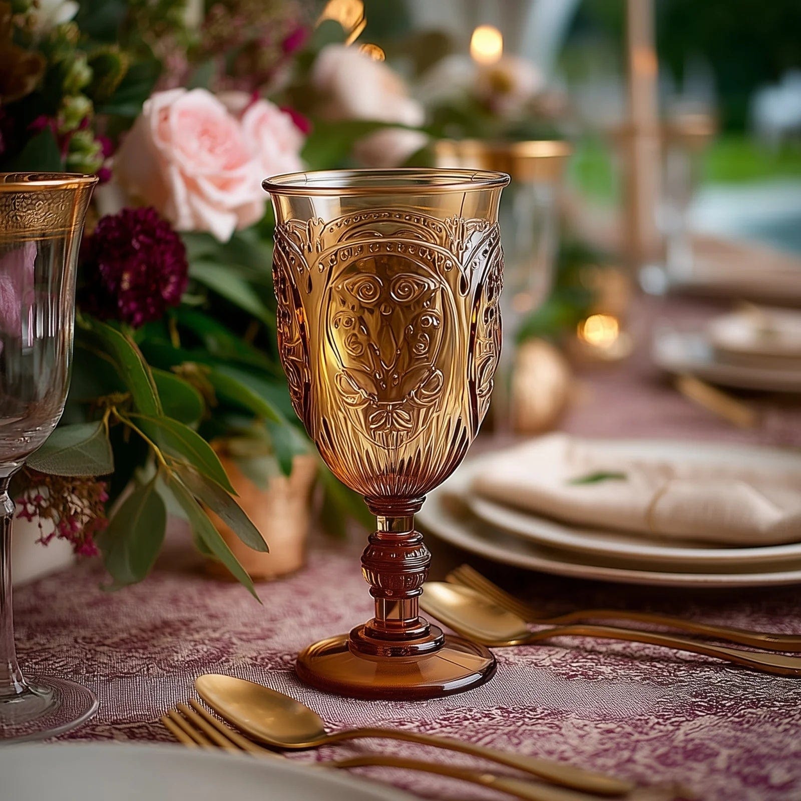 24 Transparent 10 oz Plastic Wine Glasses Retro Embossed Style