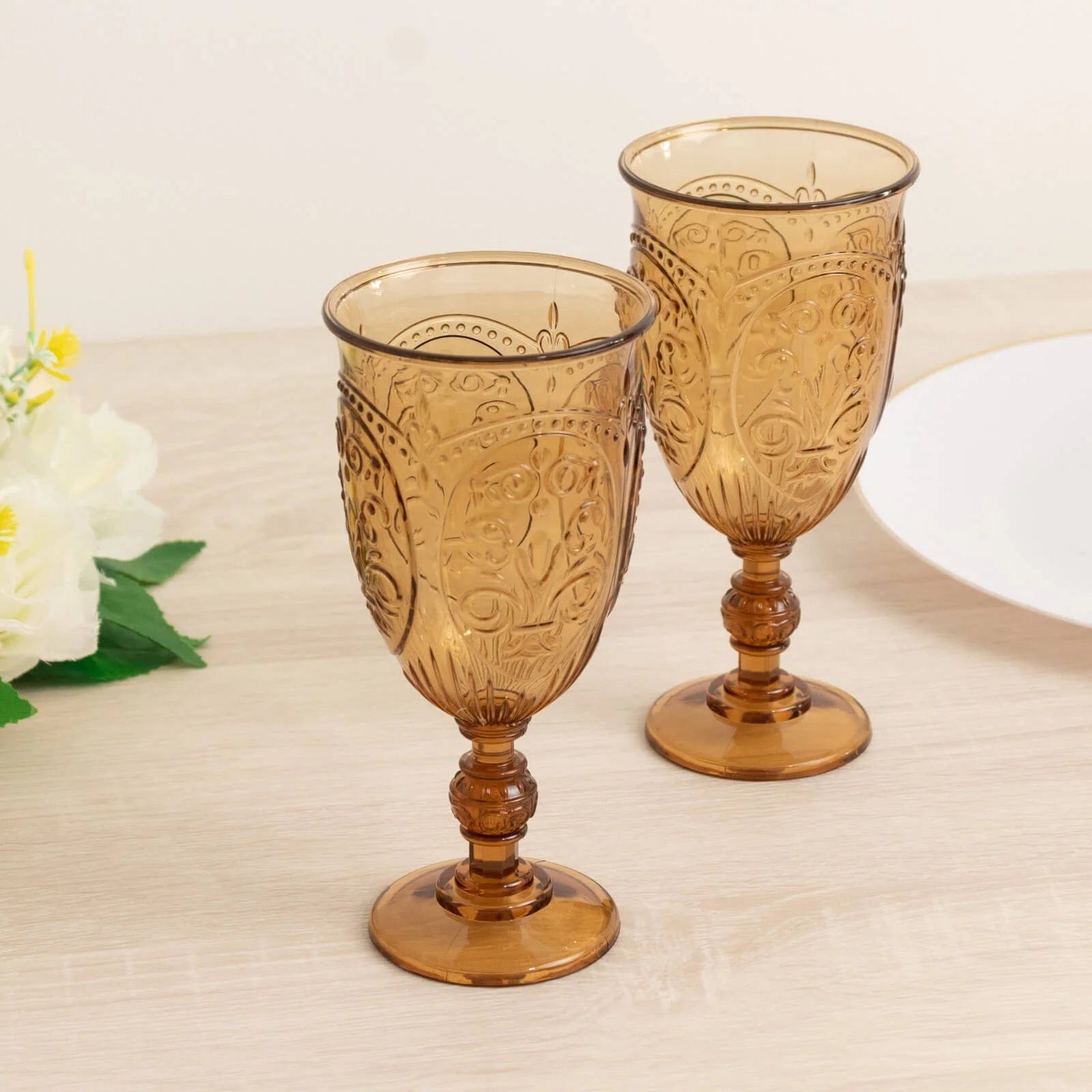 24 Transparent 10 oz Plastic Wine Glasses Retro Embossed Style
