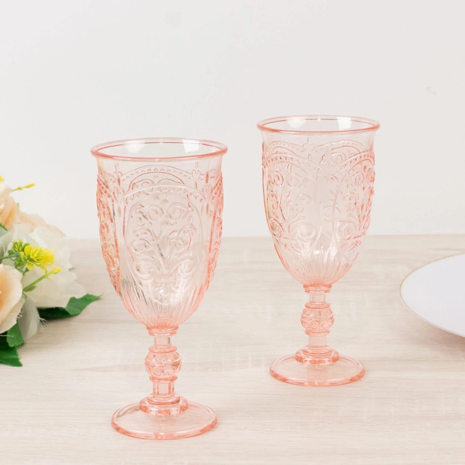 24 Transparent 10 oz Plastic Wine Glasses Retro Embossed Style