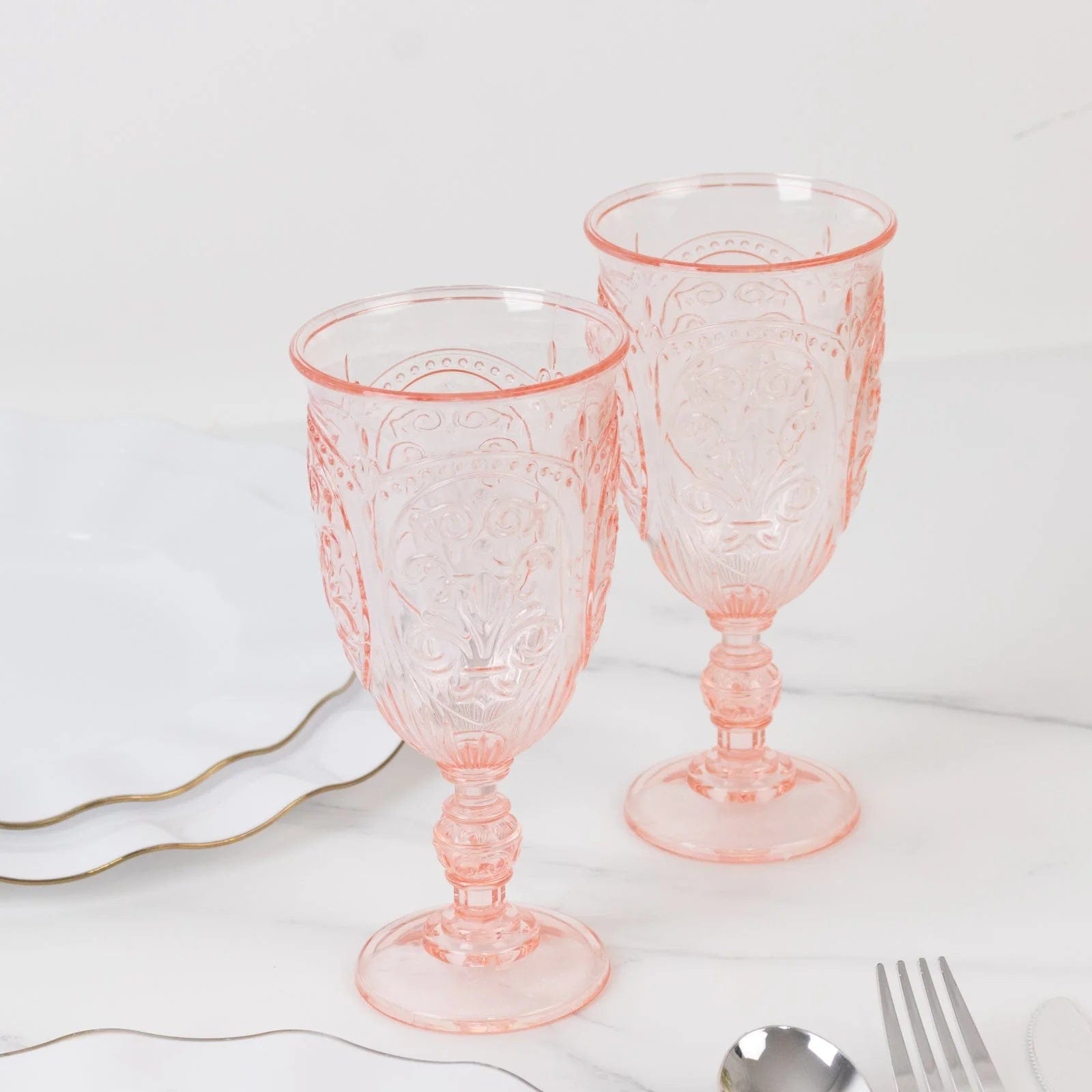 24 Transparent 10 oz Plastic Wine Glasses Retro Embossed Style