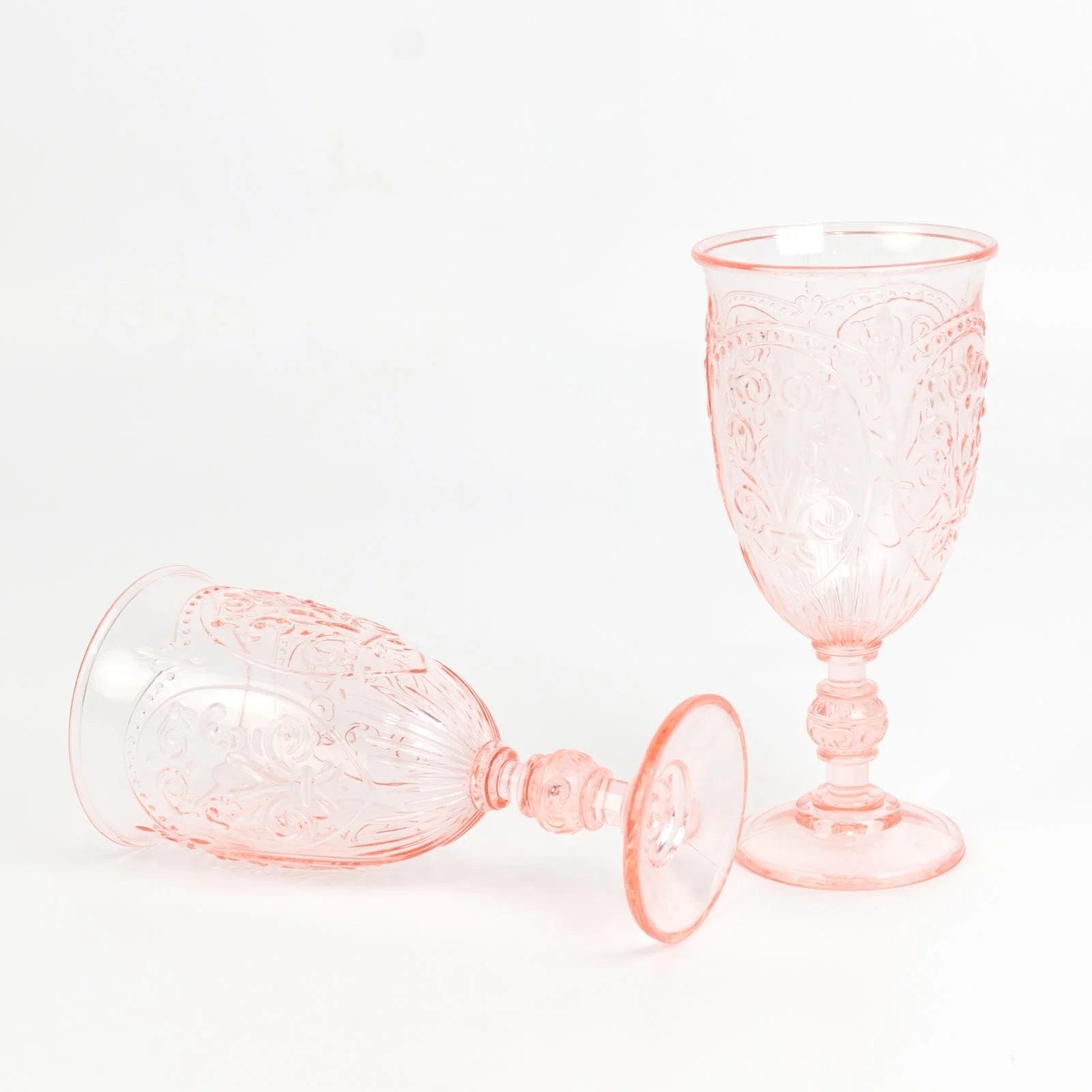 24 Transparent 10 oz Plastic Wine Glasses Retro Embossed Style