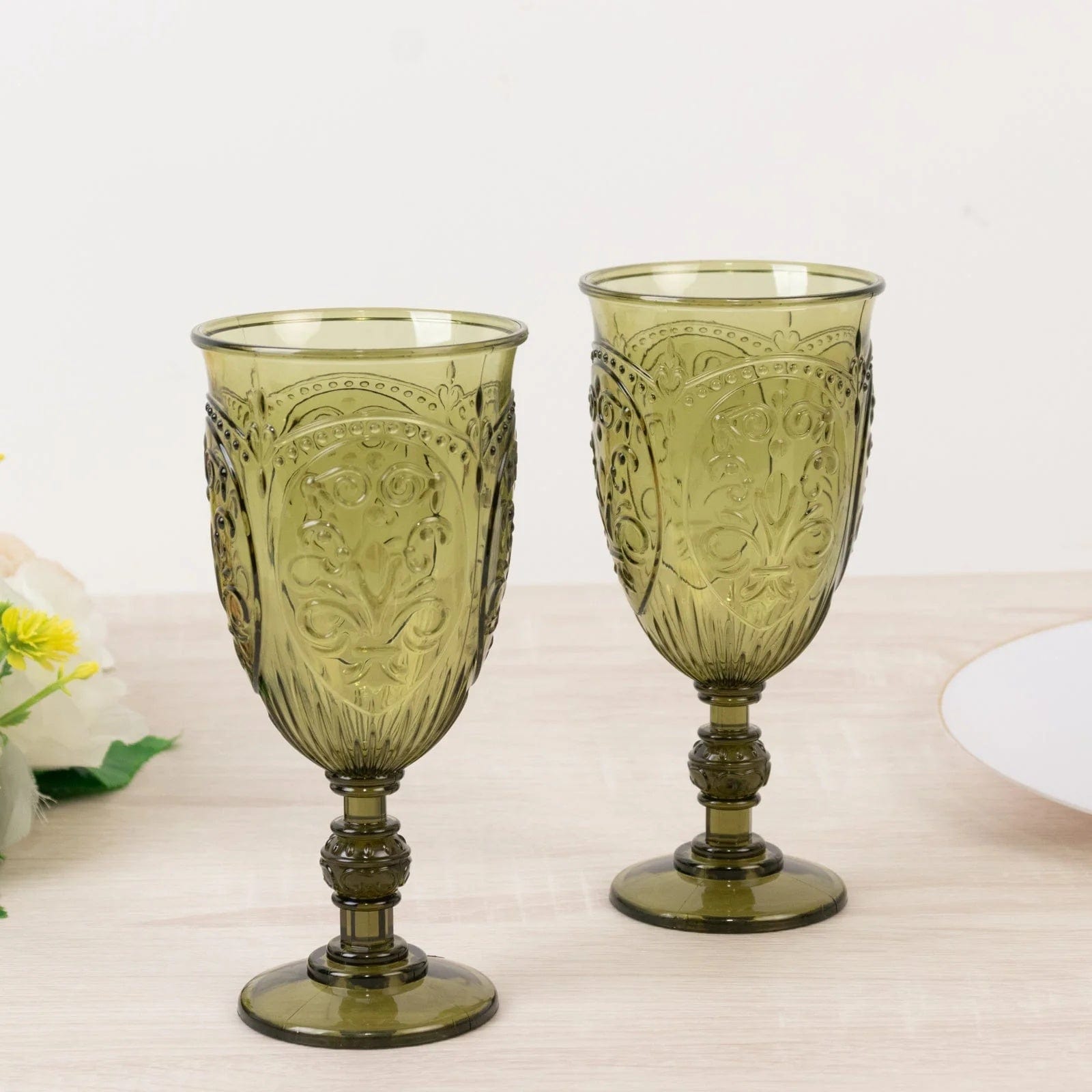 24 Transparent 10 oz Plastic Wine Glasses Retro Embossed Style