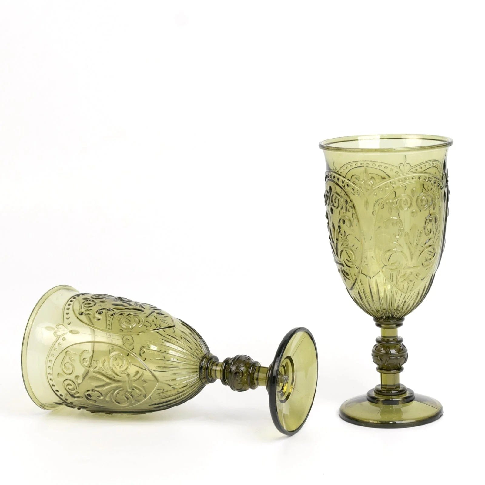 24 Transparent 10 oz Plastic Wine Glasses Retro Embossed Style