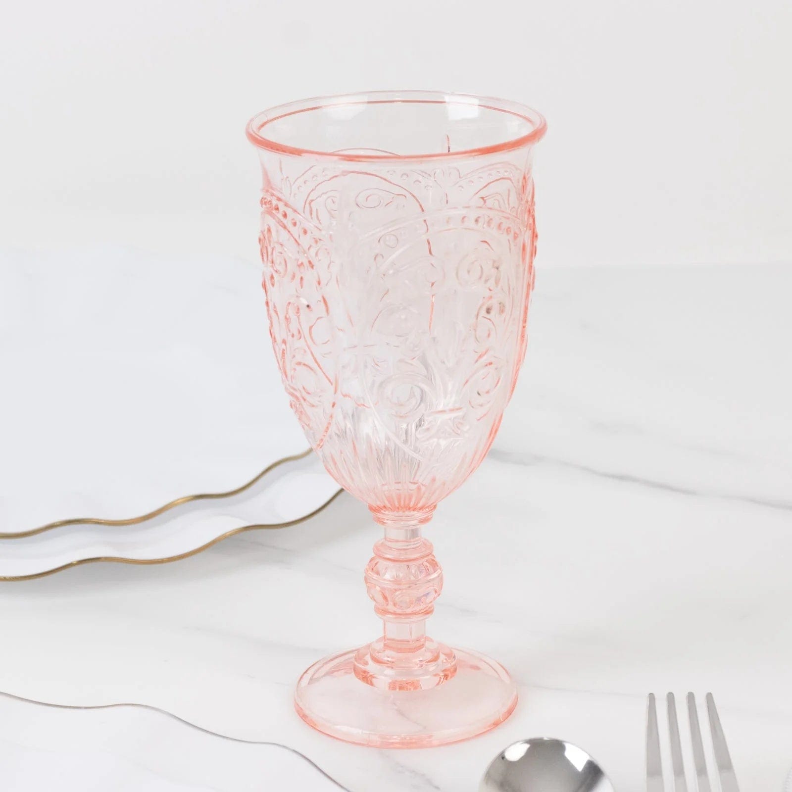 24 Transparent 10 oz Plastic Wine Glasses Retro Embossed Style