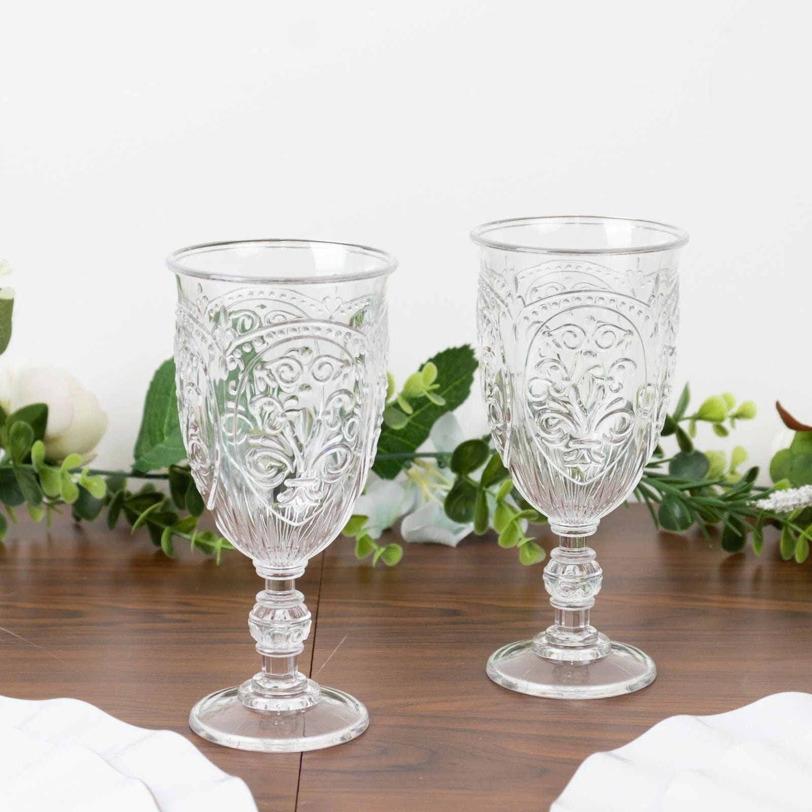 24 Transparent 10 oz Plastic Wine Glasses Retro Embossed Style