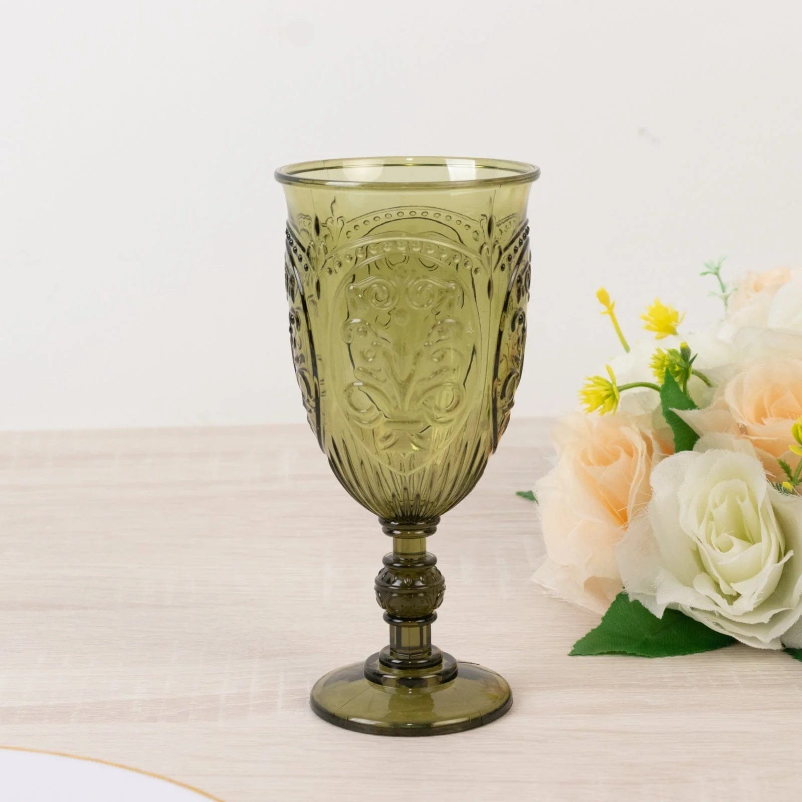 24 Transparent 10 oz Plastic Wine Glasses Retro Embossed Style