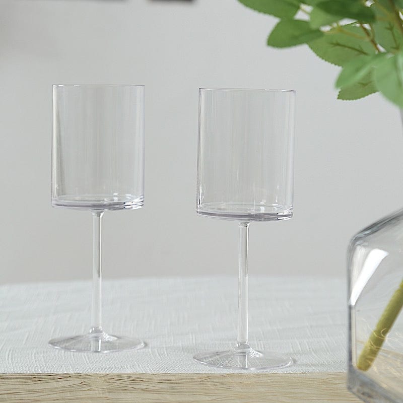 6 Clear 10 oz Plastic Cylindrical Wine Glasses with Long Stem