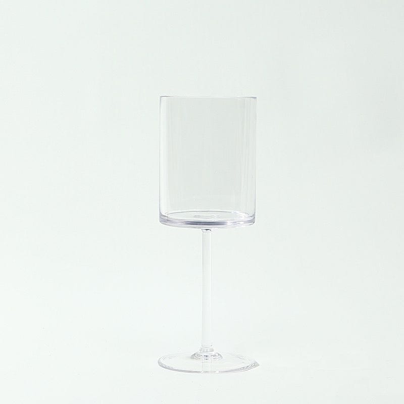 6 Clear 10 oz Plastic Cylindrical Wine Glasses with Long Stem