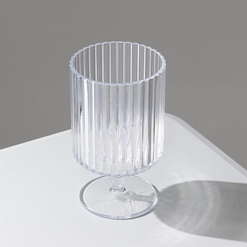 12 Pack 12 oz Plastic Wine Glasses Vintage Ribbed Pattern Short Stemmed