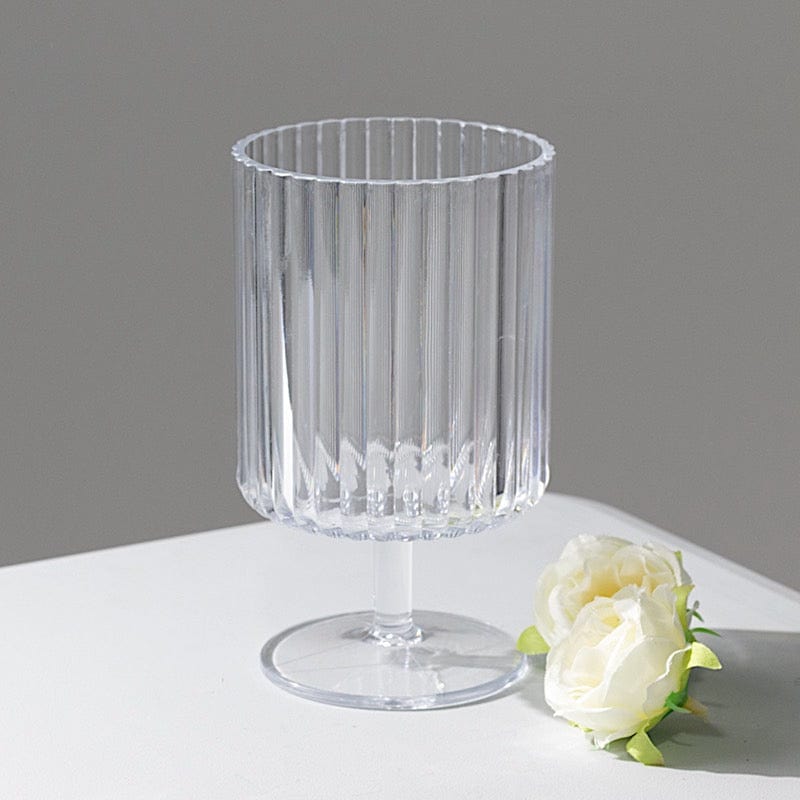 12 Pack 12 oz Plastic Wine Glasses Vintage Ribbed Pattern Short Stemmed