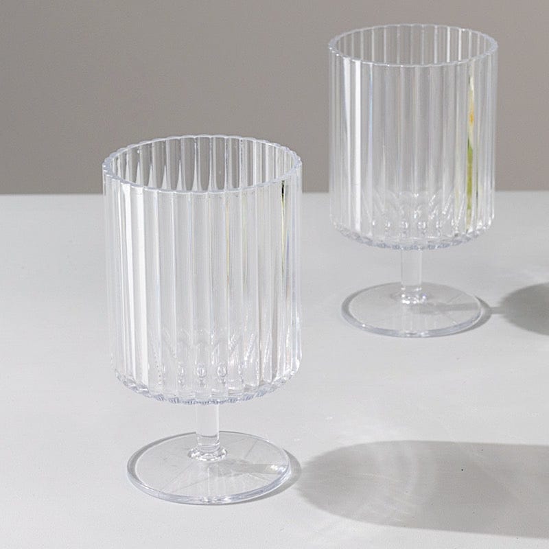 12 Pack 12 oz Plastic Wine Glasses Vintage Ribbed Pattern Short Stemmed
