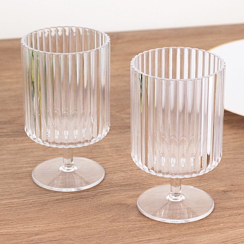 12 Pack 12 oz Plastic Wine Glasses Vintage Ribbed Pattern Short Stemmed