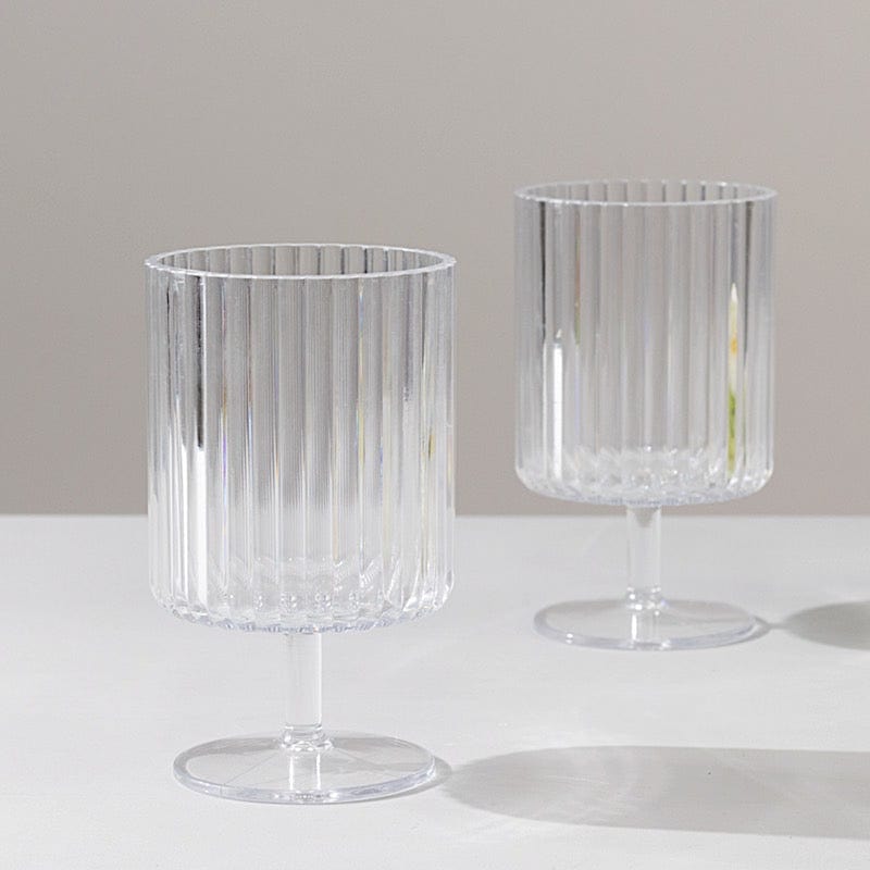 12 Pack 12 oz Plastic Wine Glasses Vintage Ribbed Pattern Short Stemmed