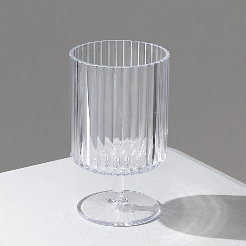12 Pack 12 oz Plastic Wine Glasses Vintage Ribbed Pattern Short Stemmed