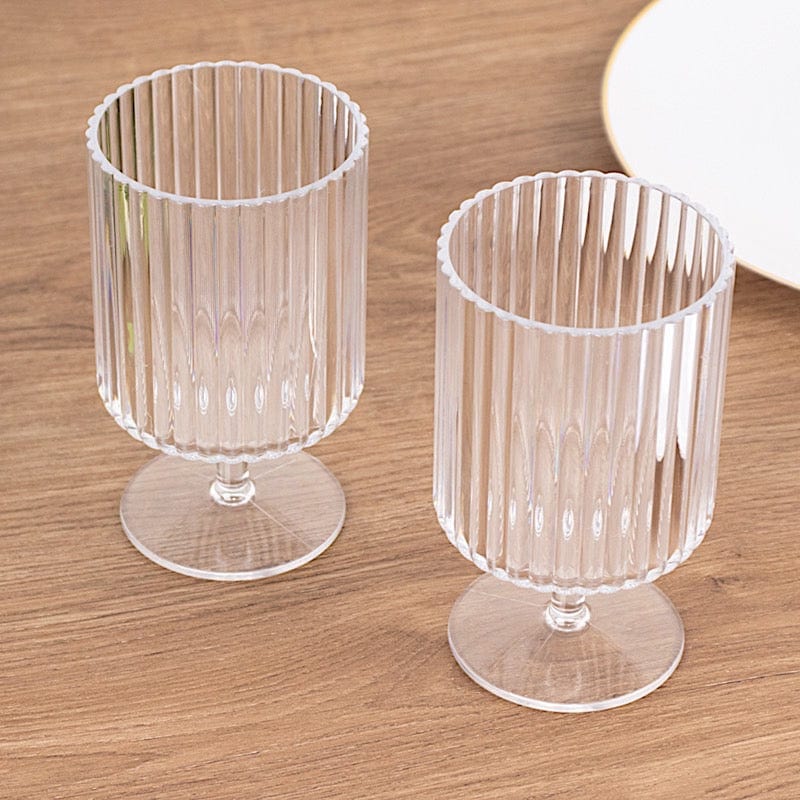 12 Pack 12 oz Plastic Wine Glasses Vintage Ribbed Pattern Short Stemmed