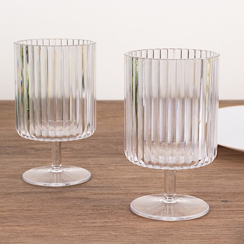 12 Pack 12 oz Plastic Wine Glasses Vintage Ribbed Pattern Short Stemmed