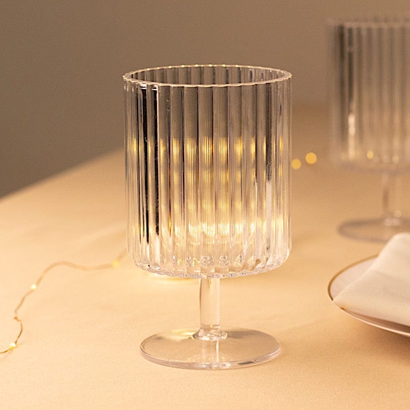 12 Pack 12 oz Plastic Wine Glasses Vintage Ribbed Pattern Short Stemmed