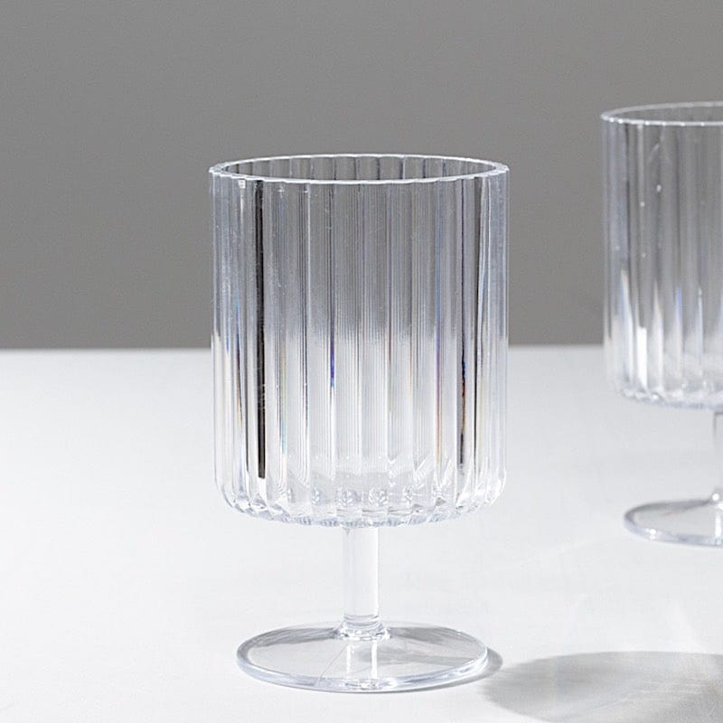 12 Pack 12 oz Plastic Wine Glasses Vintage Ribbed Pattern Short Stemmed
